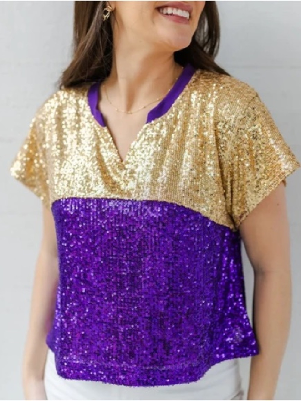 NWT Mary Square Gold & Purple Sequin Colorblock Women's Top